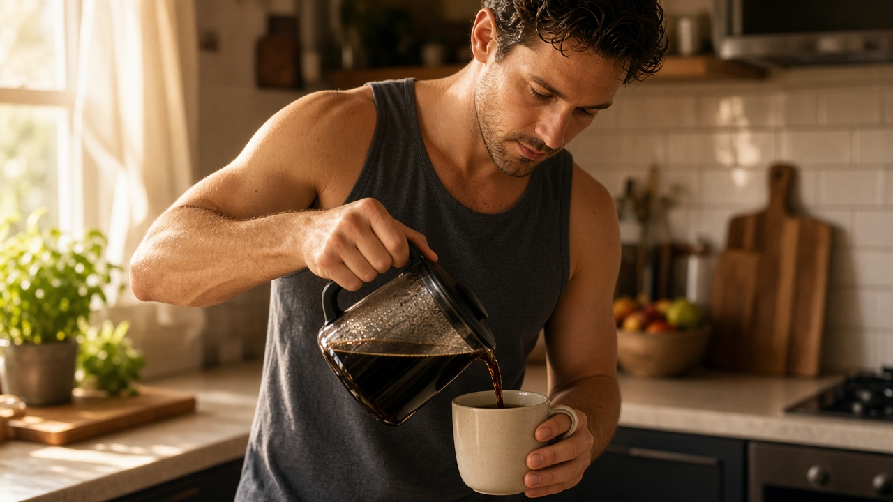 Coffee being poured into a mug before training, caffeine and sleep