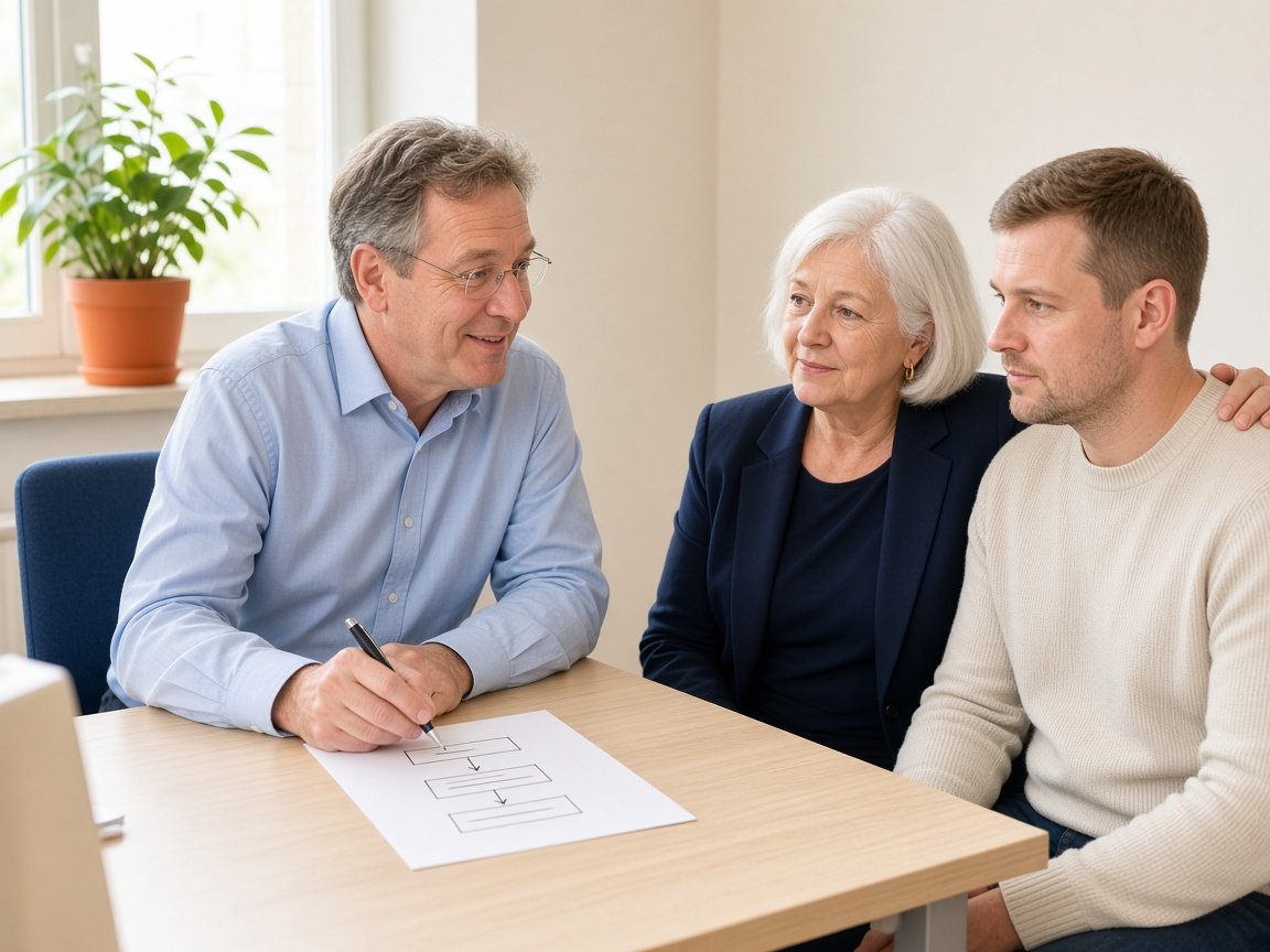 Een huisarts tekent een afbouwplan uit voor een vrouw van 69 die met haar zoon op consultatie komt
