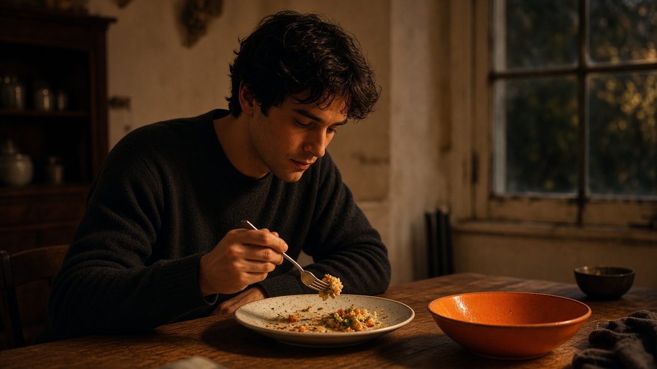 Dîner sous une lumière chaude en soirée, manger tard et sommeil