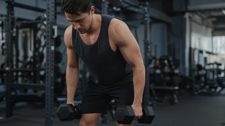 Atleet tijdens een set met dumbbells, langzame excentrische fase