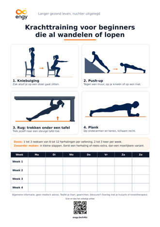 Oefenfiche krachttraining voor beginners