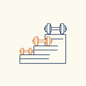 Lijnillustratie van drie steeds grotere halters op oplopende traptreden