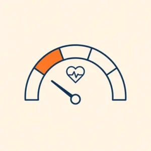 Lijnillustratie van een hartslagmeter met vijf zones waarvan de tweede oranje gekleurd is